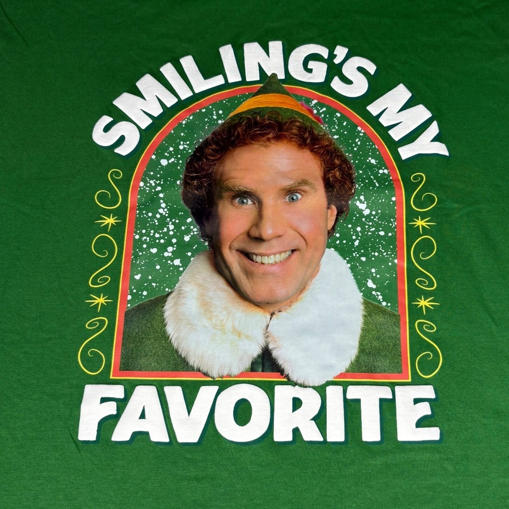 Christmas Elf Movie Graphic Tee Adult XL Green Smiling's My Favorite NWT‎